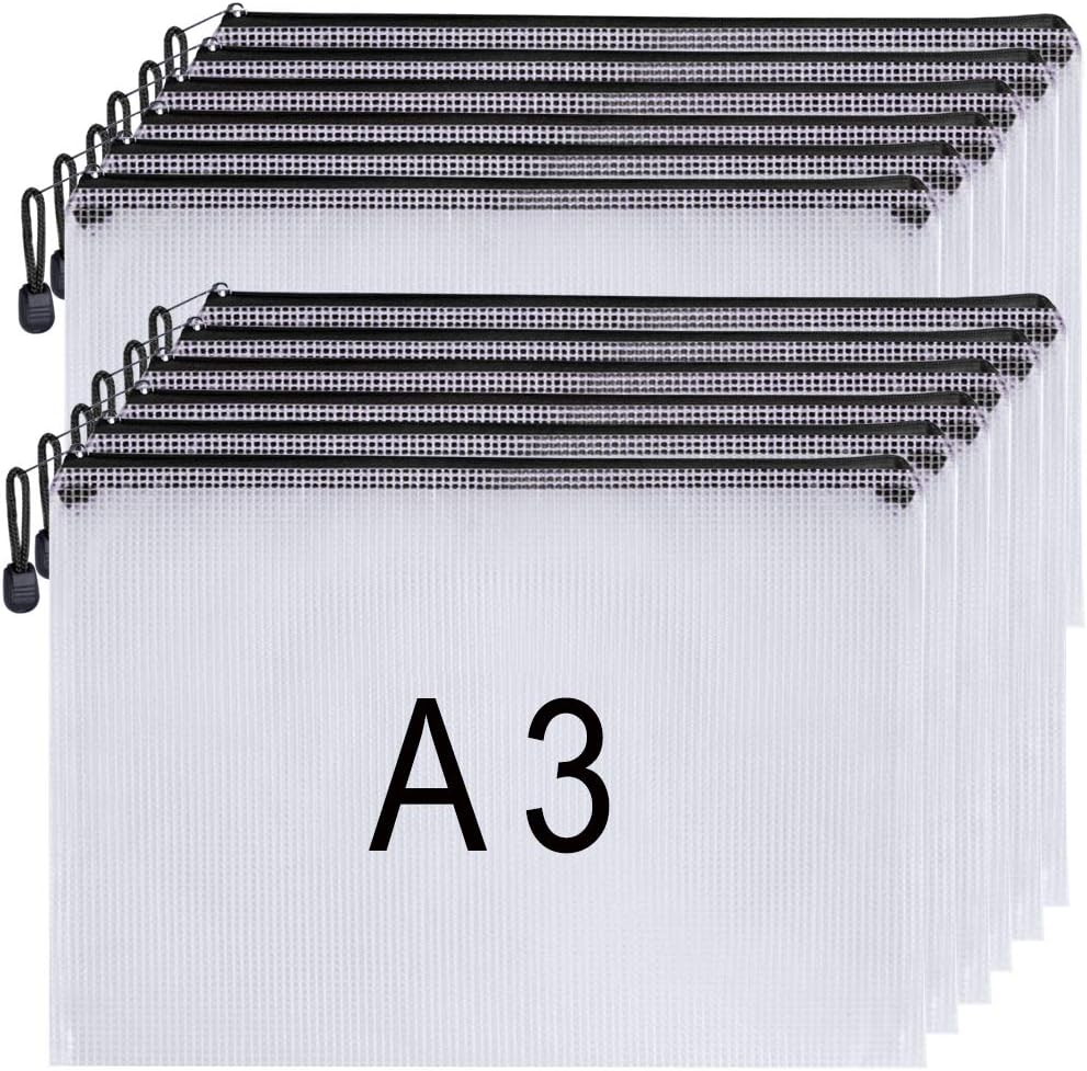 Plastic Wallets A3 Folder A3 Zip Wallets , Black(12PCS)