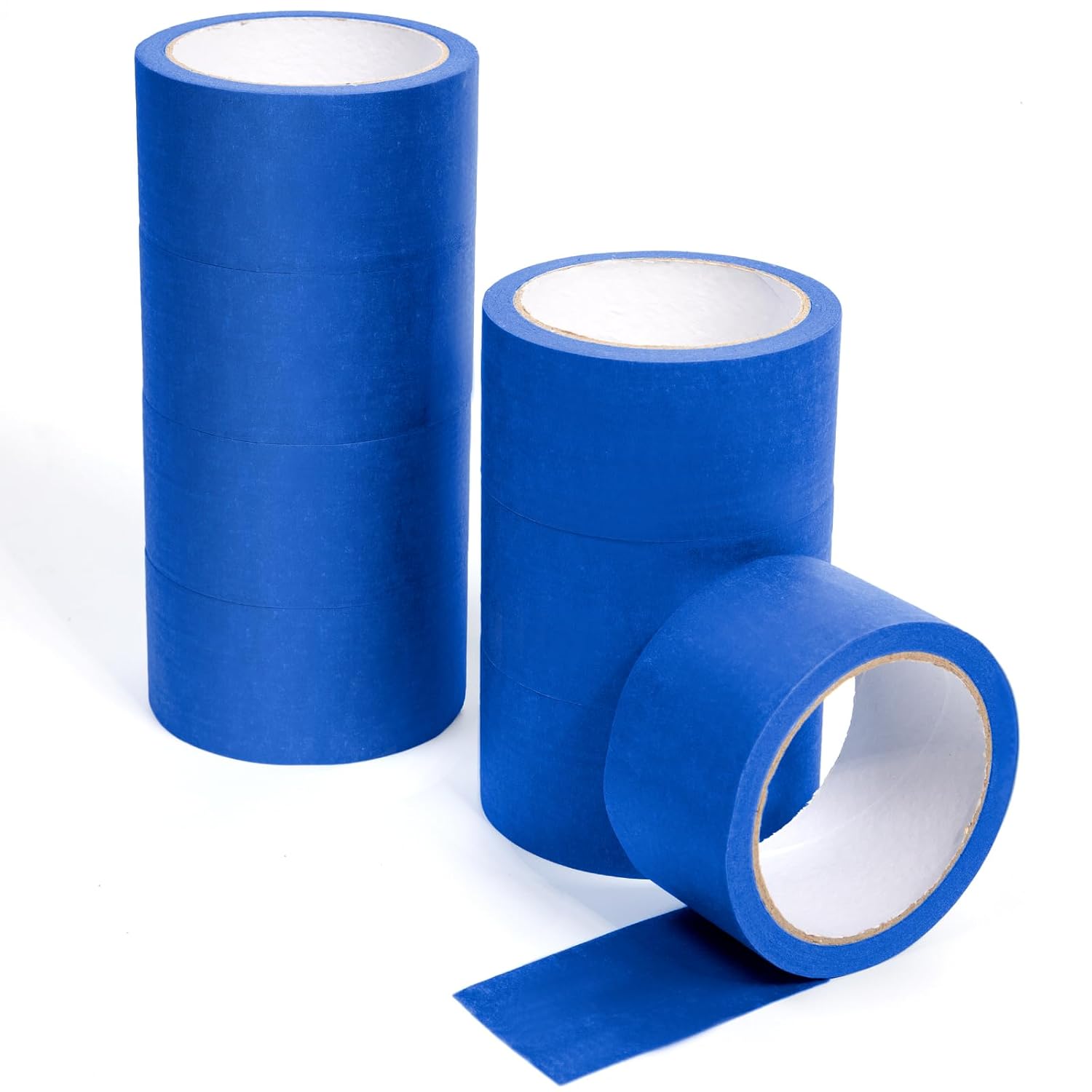 Wide Masking Tape 50mm Blue Masking Tape for Painting Indoor Painters Tape 2 inch x 20M Decorators Tape, Pack of 8 Rolls