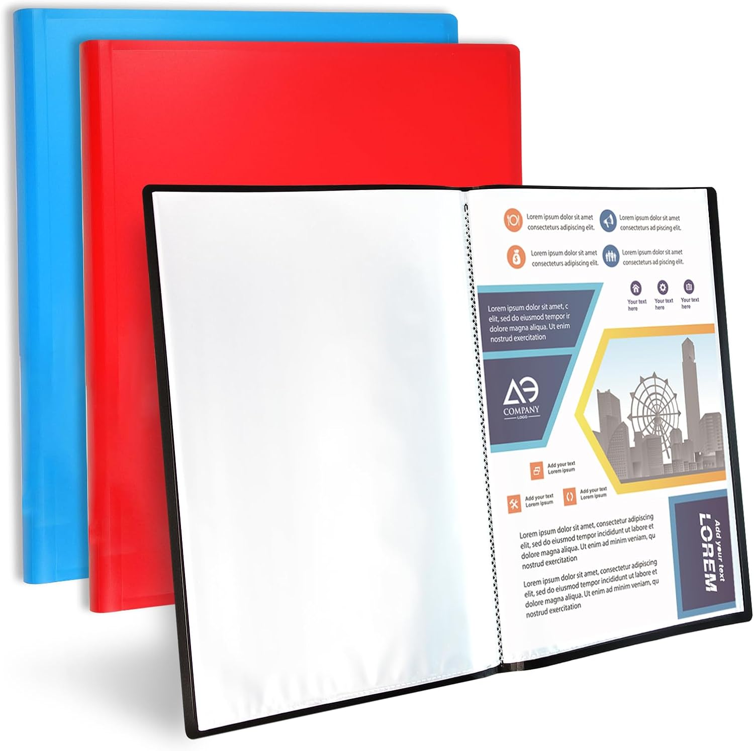 Display Book Presentation Folders Portfolio Project Folder Certificate Folder with Plastic Sleeves, 3 x 110 Pockets (Black, Blue, Red)
